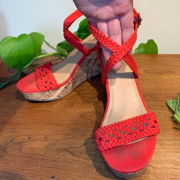 Mossimo Supply Red Woven Faux Cork Wedge Sandal - Picture 4 of 5